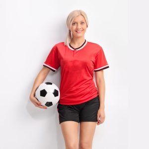 red and black soccer jersey